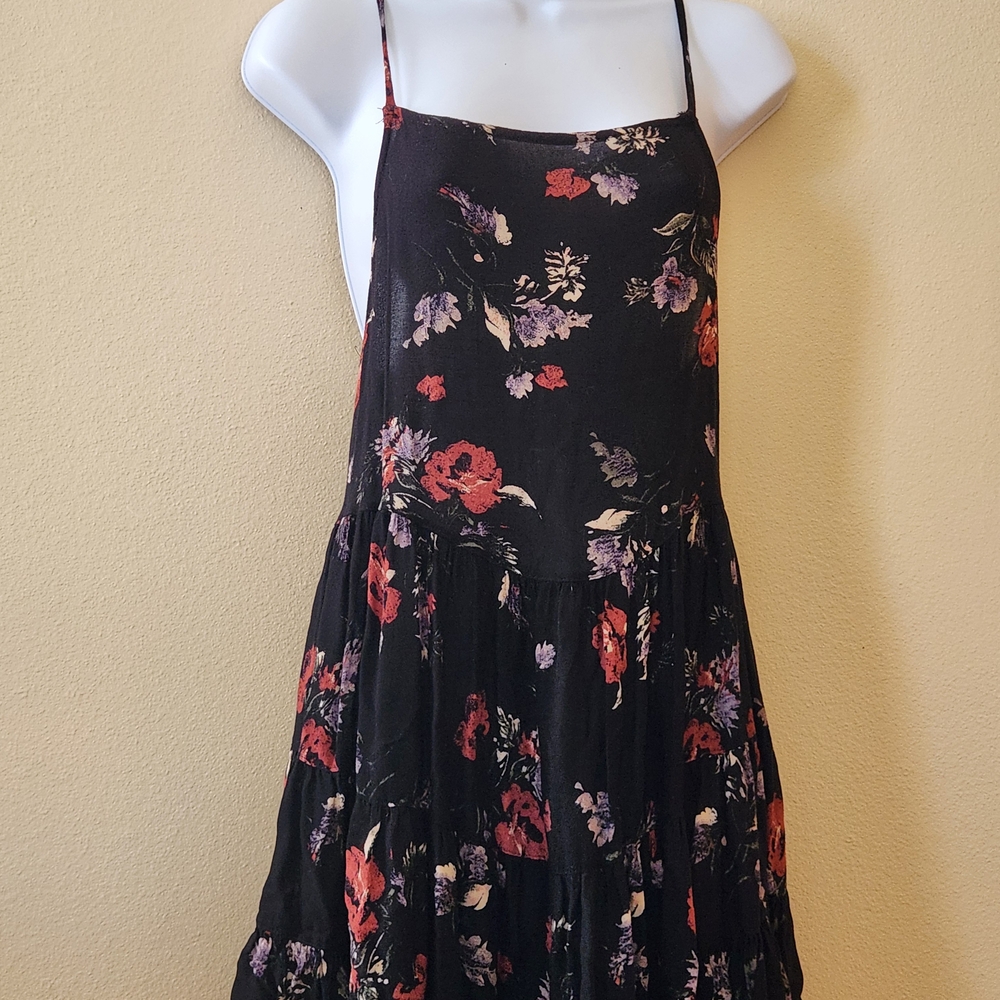 Free People Black and Red Floral Mini Dress